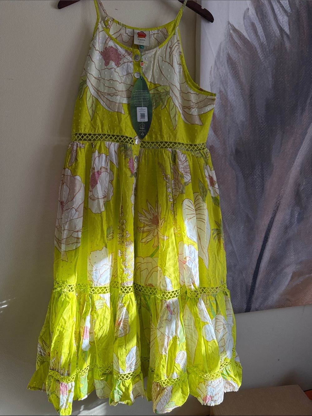 FARM Rio Neon Yellow Floral Tiered Sundress